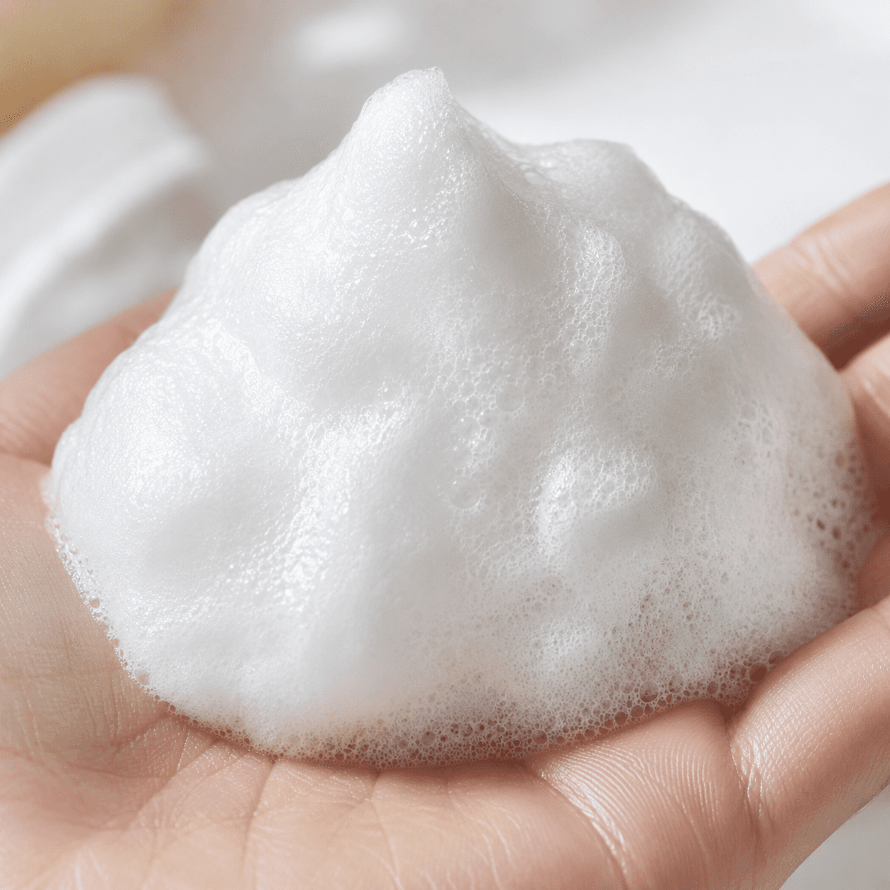 Espuma limpiadora densa sobre una mano